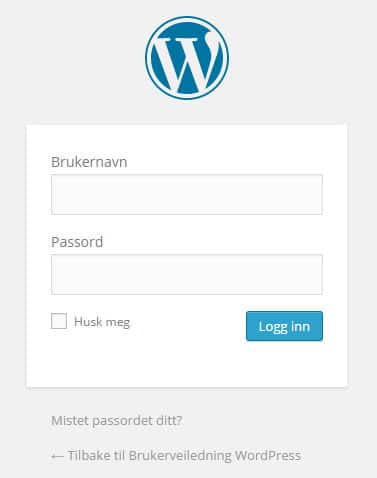 WordPress brukerveiledning - innlogging